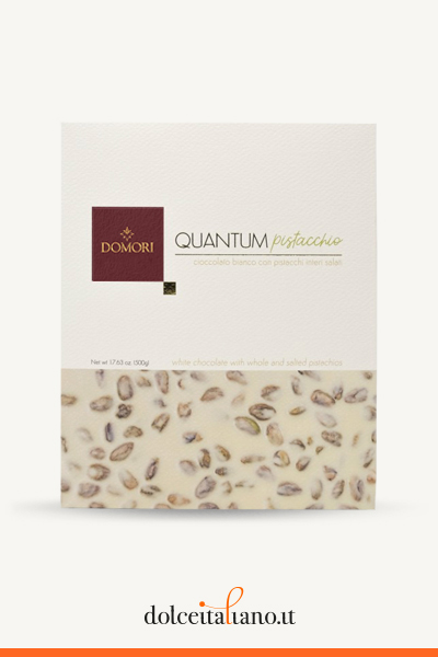Quantum: Maxi white chocolate and pistachios by Domori g 500,00